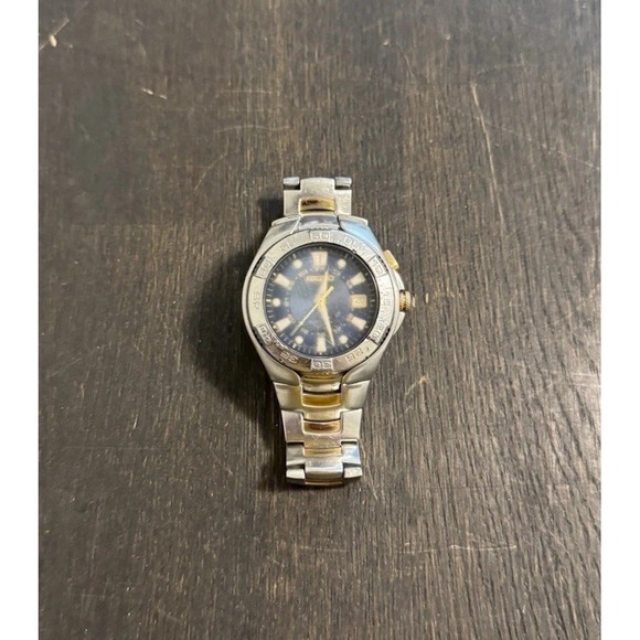 Seiko Kinetic Mens Two-Tone w/ Blue Dial 100M Watch 5M62-0AP0 - READ DESCRIPTION - Picture 1 of 7